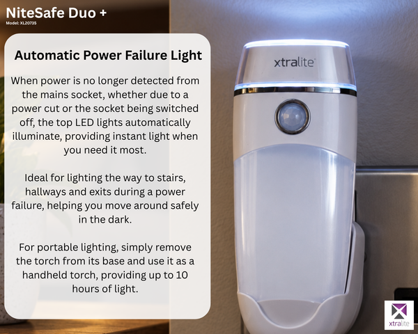 NiteSafe Duo+ | Dual Motion Sensor & Night Light + 10hr Emergency Power Failure LED Torch