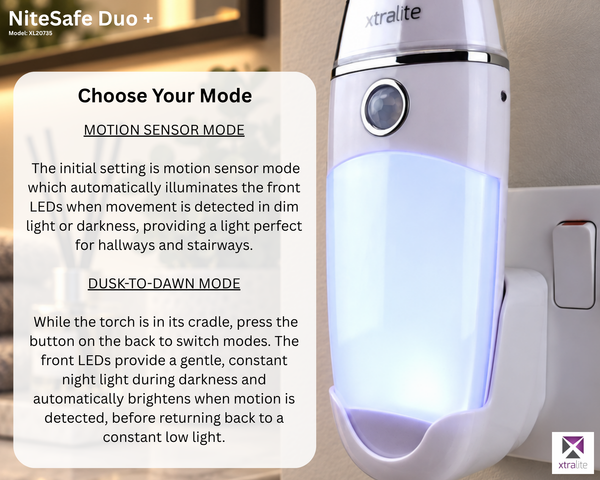 NiteSafe Duo+ | Dual Motion Sensor & Night Light + 10hr Emergency Power Failure LED Torch