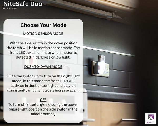NiteSafe Duo | Motion Sensor Or Night Light + 2hr Emergency Power Failure LED Torch