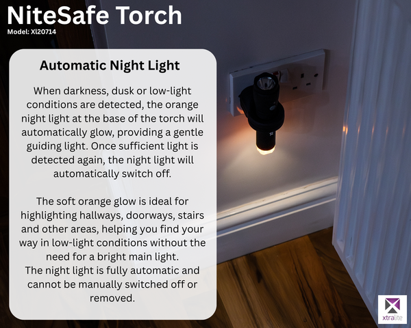 NiteSafe Torch | Orange Glow Night Light + 3hr Emergency Power Failure COB LED Torch