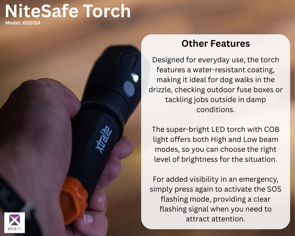 NiteSafe Torch | Orange Glow Night Light + 3hr Emergency Power Failure COB LED Torch
