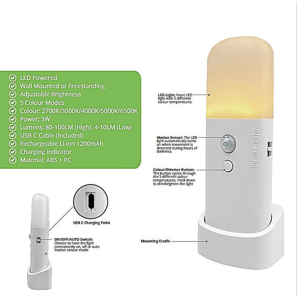 Omni FlexiGlo LED Motion Sensor Rechargeable Light